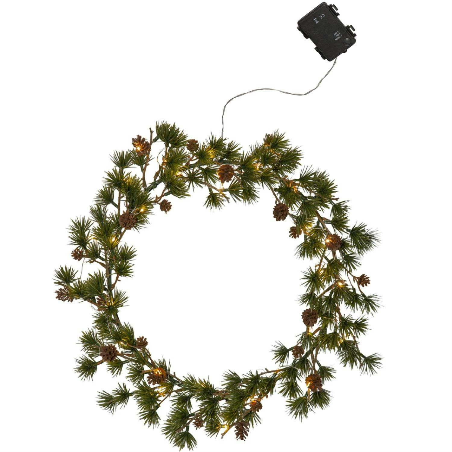 LED Tannenkranz Rote Beeren Beleuchtet Warmweiß LED D: 40cm Timer Batterie Grün – Bild 3