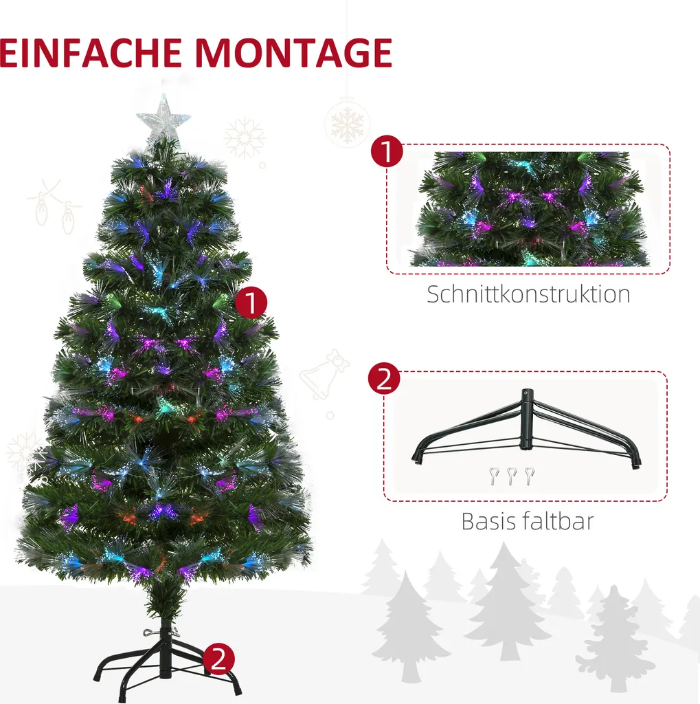 HOMCOM Weihnachtsbaum 1,2 M Christbaum Kunsttanne 130 Zweige Metallfuß PVC Mehrfarbige Lichteffekte Ø66 X 120H Cm – Bild 6