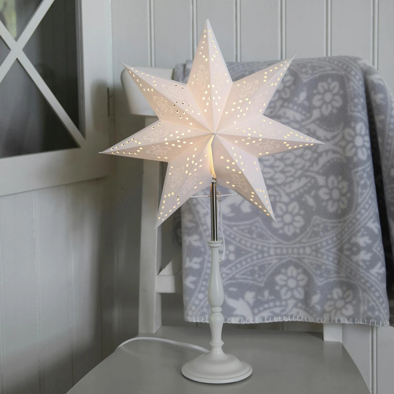 Papierstern Weihnachtsstern Romantic Stehend 7-zackig D: 35cm E14 Mit Kabel Weiß – Bild 7