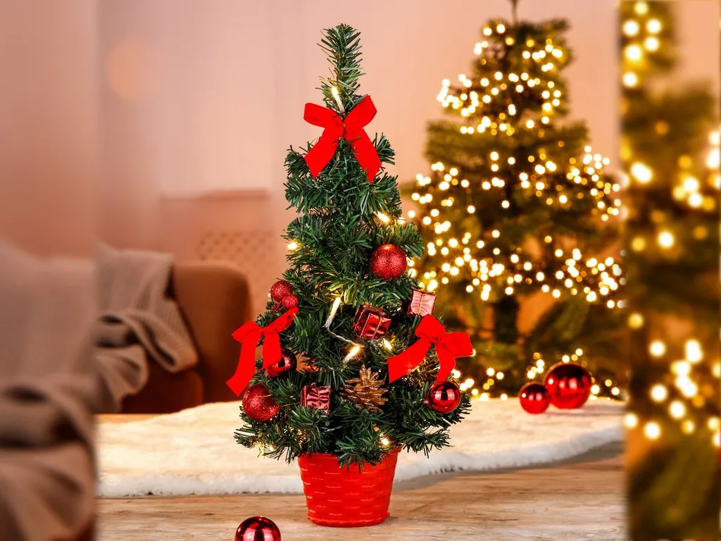 LED Weihnachtsbaum Künstlicher Tannenbaum Christbaum Tanne Deko Beleuchtet 45 Cm, Farbe:Rot