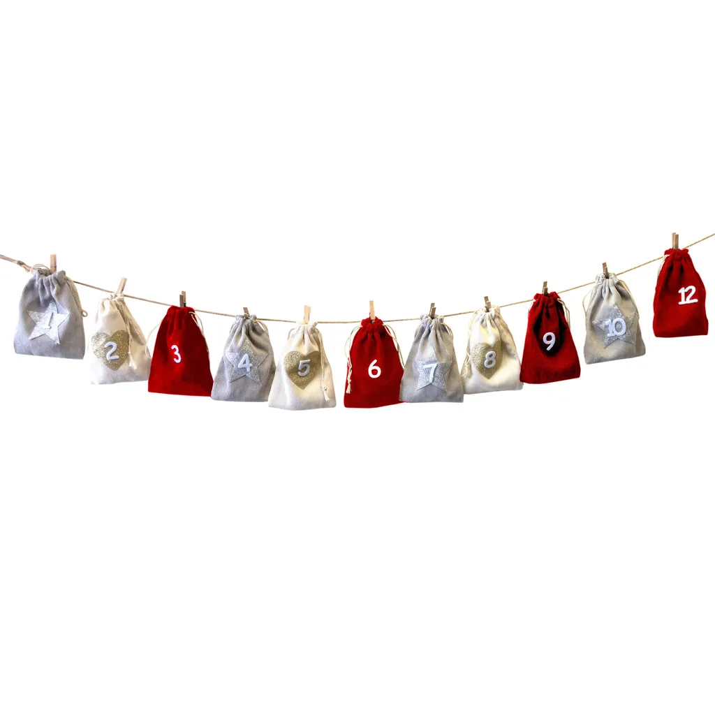 Adventskalender Säckchen Zum Selbstbefüllen L 2,6m (Grau, Beige, Rot) – Bild 2