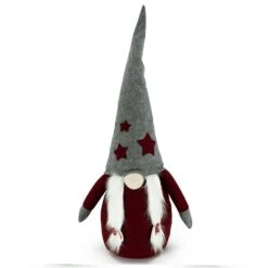 Wichtel ALFRED Bart Dekofigur Rote Biegbar Mütze Graue Sterne Weihnachtsfigur 1m