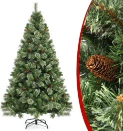 COSTWAY 180cm Weihnachtsbaum Künstlich, Christbaum Mit Metallständer & 61 Tannenzapfen & 878 Spitzen, Tannenbaum Schnellaufbau Klappsystem, Für Zuhause, Büro & Außenbereich, PVC, Grün
