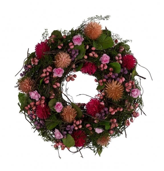 NEU Naturkranz Mit Zapfen Und Kugeln, Rot / Pink, Ø 25 Cm / Höhe: 8 Cm, "Germany", Handgefertigt – Bild 6