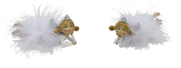 NEU Engelset, Mit Federn, Weiß / Silber, 2 Stück, 4,5 X 3 X 12 Cm, "Germany", Handgefertigt – Bild 3