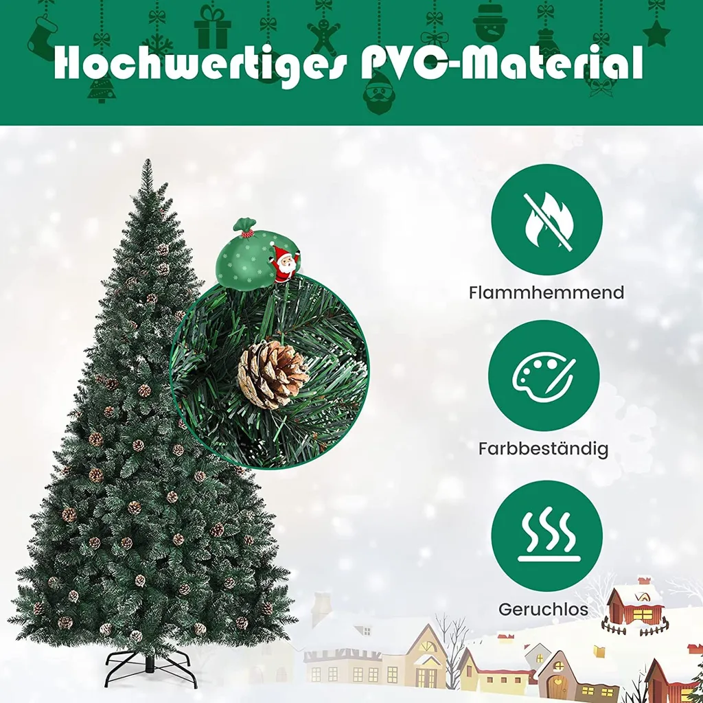 COSTWAY 180cm Künstlicher Weihnachtsbaum, Vordekorierter Verschneiter Tannenbaum Mit Metallständer, Christbaum Kunstbaum Weihnachten Für Zuhause, Büro – Bild 3