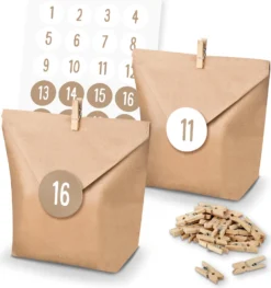 Itenga SET Adventskalender 24x Tüten + Klammern + Zahlensticker (Z32)