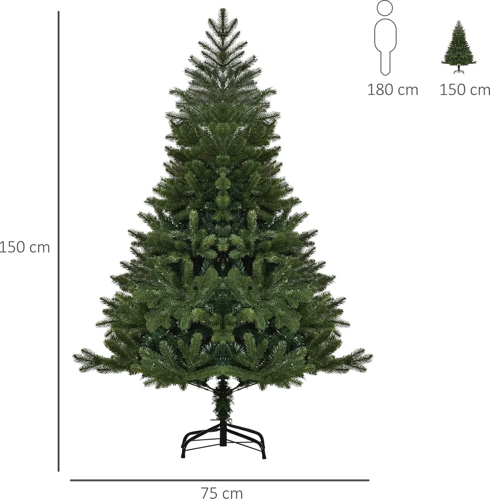 HOMCOM Künstlicher Weihnachtsbaum 1,5 M Christbaum Tannenbaum PVC PE Metall Grün Ø75 X 150 Cm – Bild 4