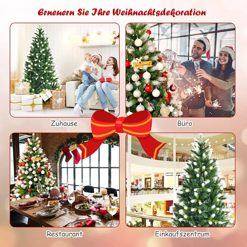 COSTWAY 180cm Weihnachtsbaum, Künstlicher Tannenbaum Mit 850 PVC-Zweigen, Klappbarer Metallständer, Winterliche Christbaum Für Festdekoration Indoor Outdoor – Bild 2