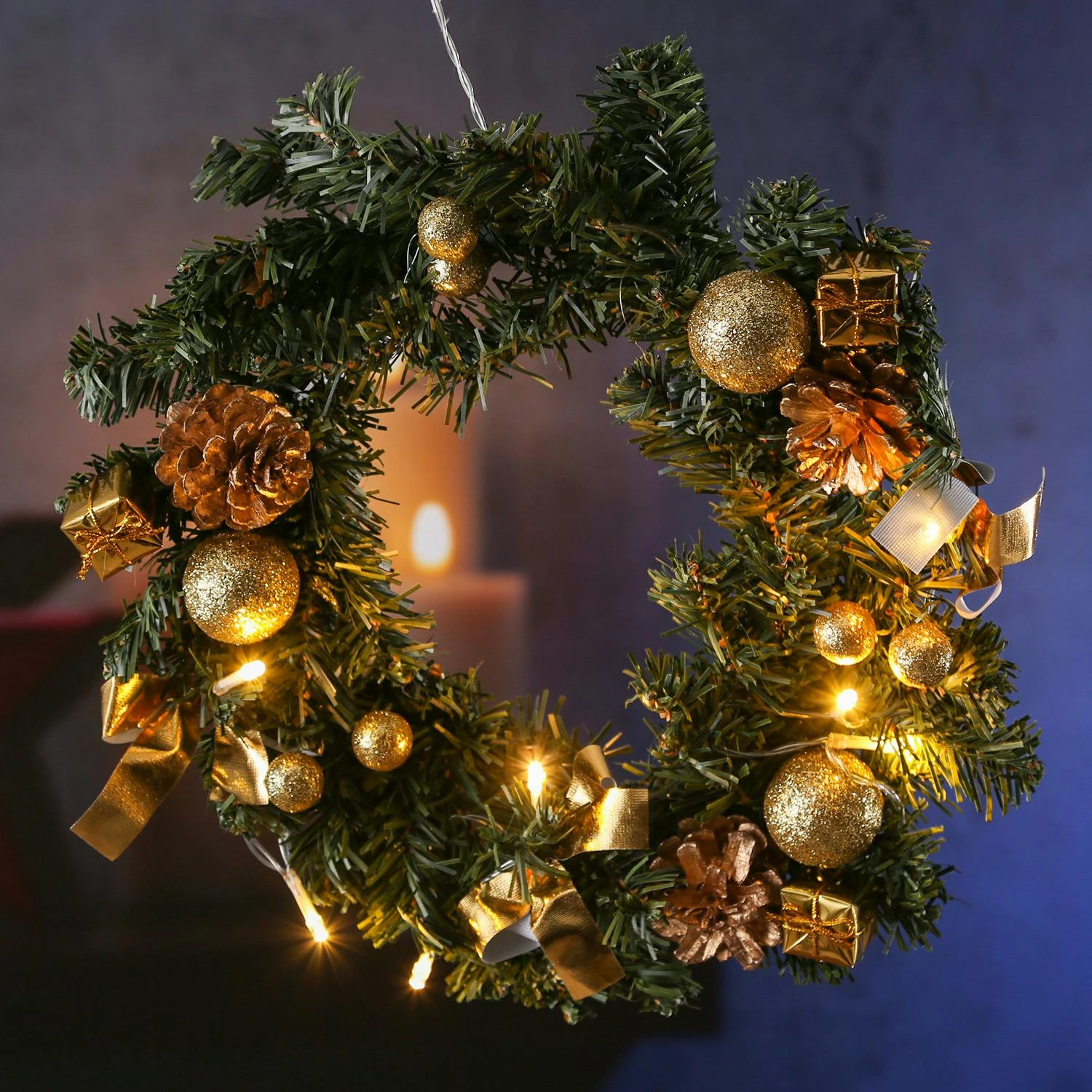 LED Tannenkranz Dekokranz Türkranz Weihnachtskranz D: 30cm 10 LED Für Innen Gold – Bild 6