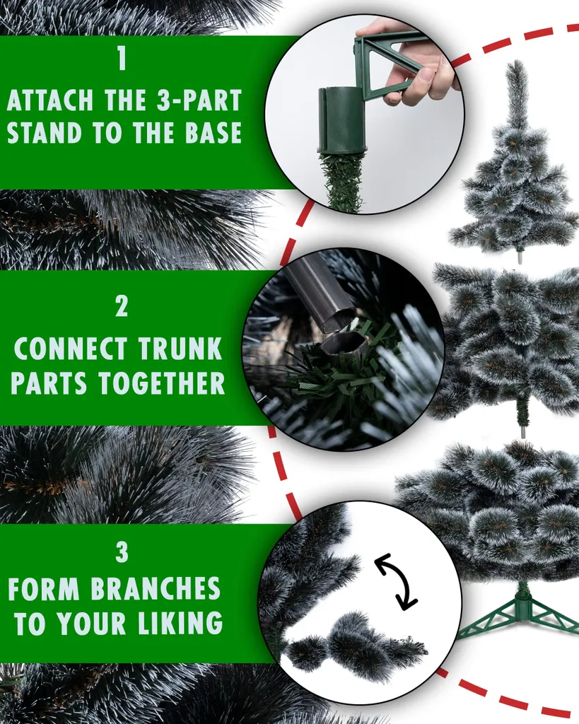 Saska Garden Weihnachtsbaum Künstlich 180cm - Schöne Weihnachtsdeko - PVC Künstlicher Weihnachtsbaum - Tannenbaum Künstlich Mit Schnee-Effekt – Bild 4