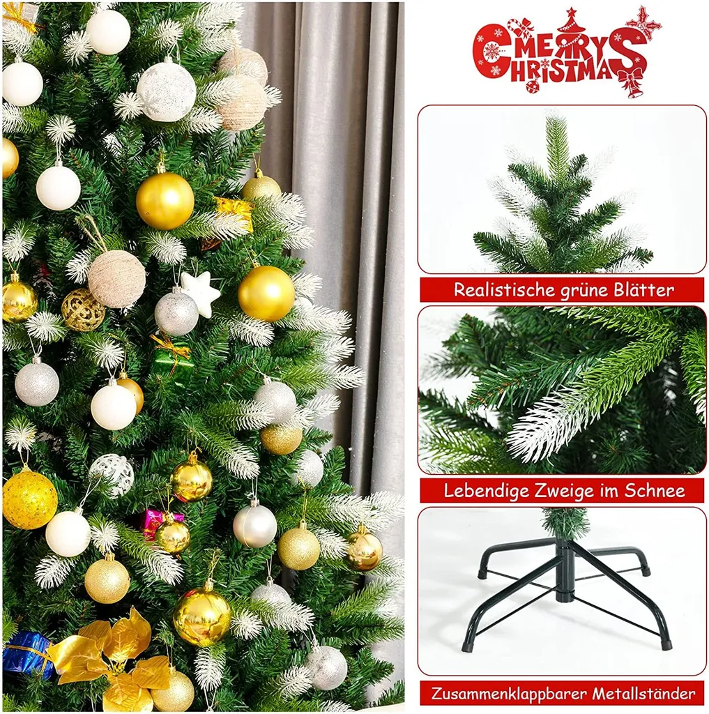 COSTWAY 180cm Weihnachtsbaum, Künstlicher Tannenbaum Mit 850 PVC-Zweigen, Klappbarer Metallständer, Winterliche Christbaum Für Festdekoration Indoor Outdoor – Bild 4