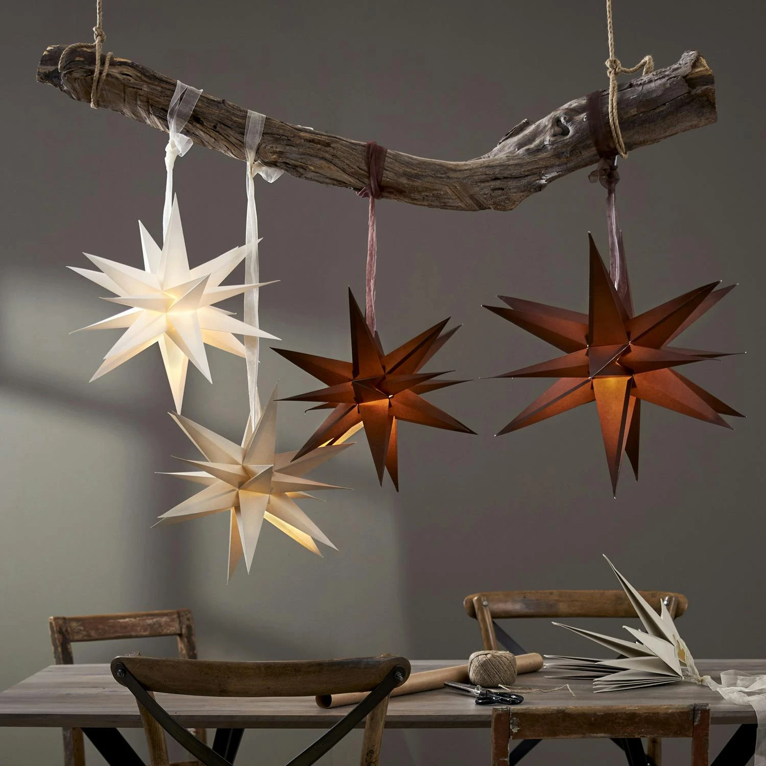 Papierstern December 3D Stern Mit Band Weihnachtsstern Faltstern D: 35cm Braun – Bild 6