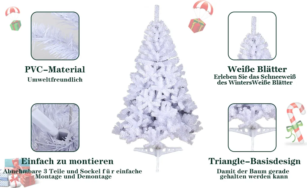 EINFEBEN 150cm Weihnachtsbaum Kuenstlicher Kunstbaum Tannenbaum Deko Christbaum PVC Künstliche Weihnachtsbäume,Weiß – Bild 2
