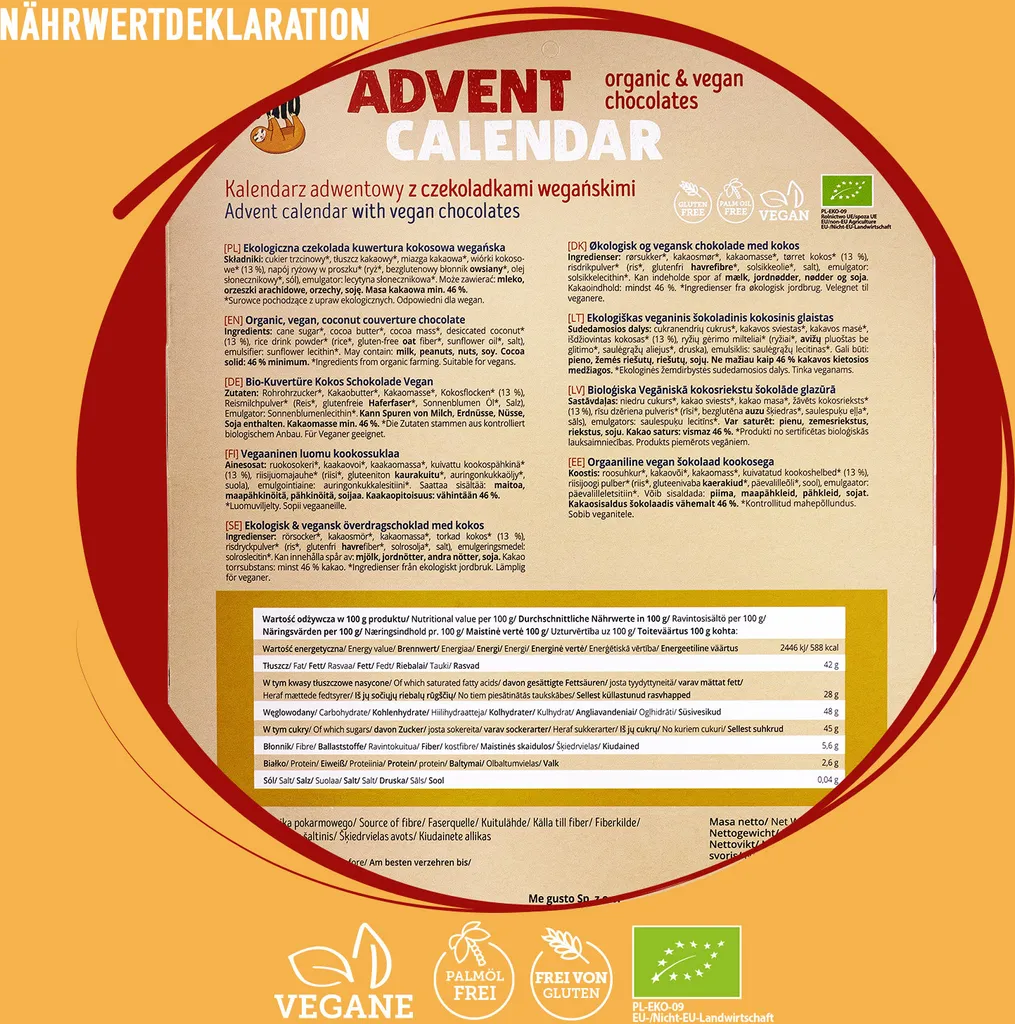 Vegan Adventskalender Mit ORGANIC Schokolade | BIO Weihnachtskalender 2022 | Snack-Kalender Für 2022 – Bild 2
