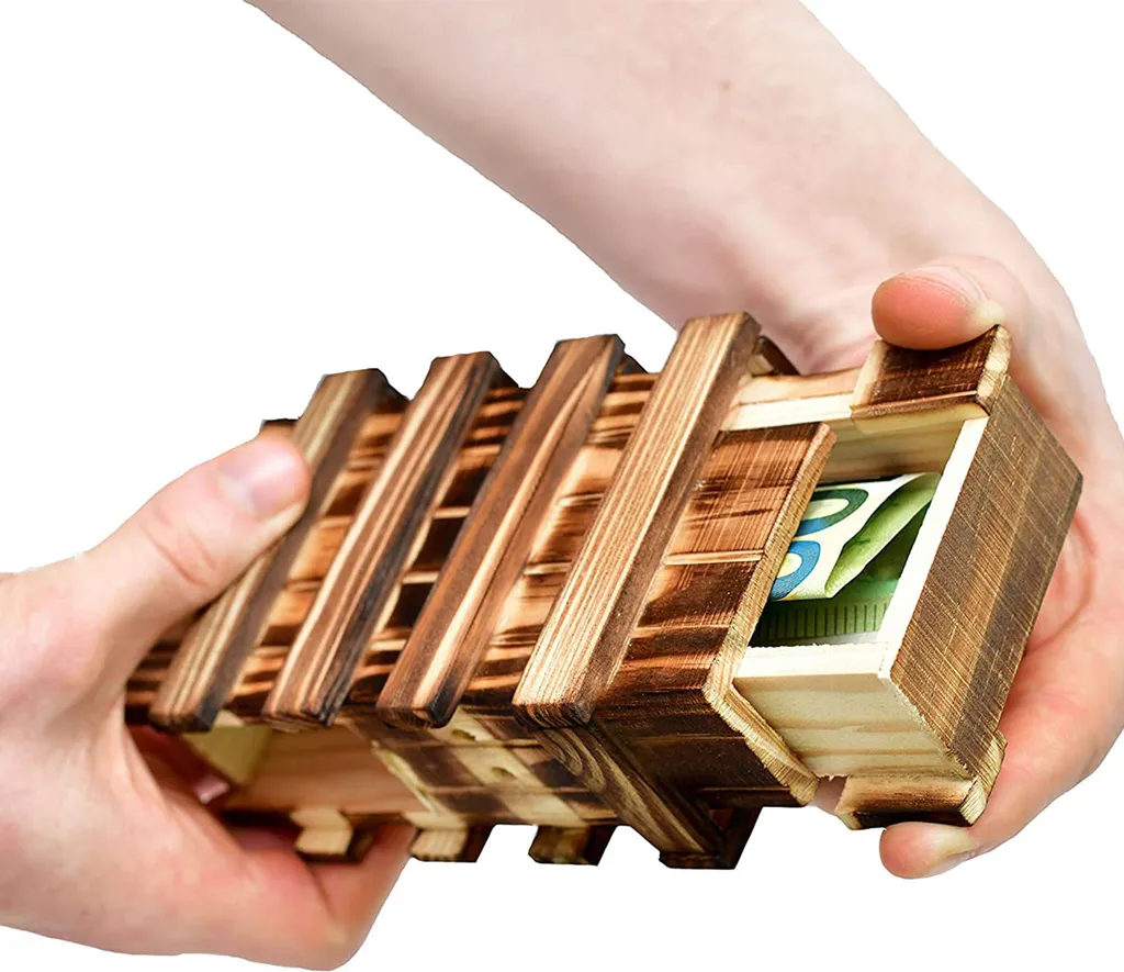 Magische Geschenkbox Aus Holz Geld Geschenk Verpackung Rätselbox Groß 2 Geheime Fächern Für Geldgeschenke, Gutscheine, Schmuck Mystery Knobelspiel Hochzeit Geburtstag Geschenk… – Bild 4