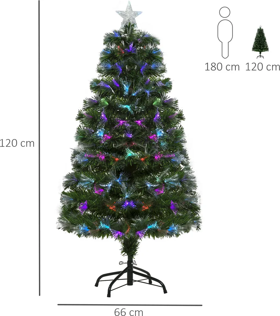 HOMCOM Weihnachtsbaum 1,2 M Christbaum Kunsttanne 130 Zweige Metallfuß PVC Mehrfarbige Lichteffekte Ø66 X 120H Cm – Bild 3