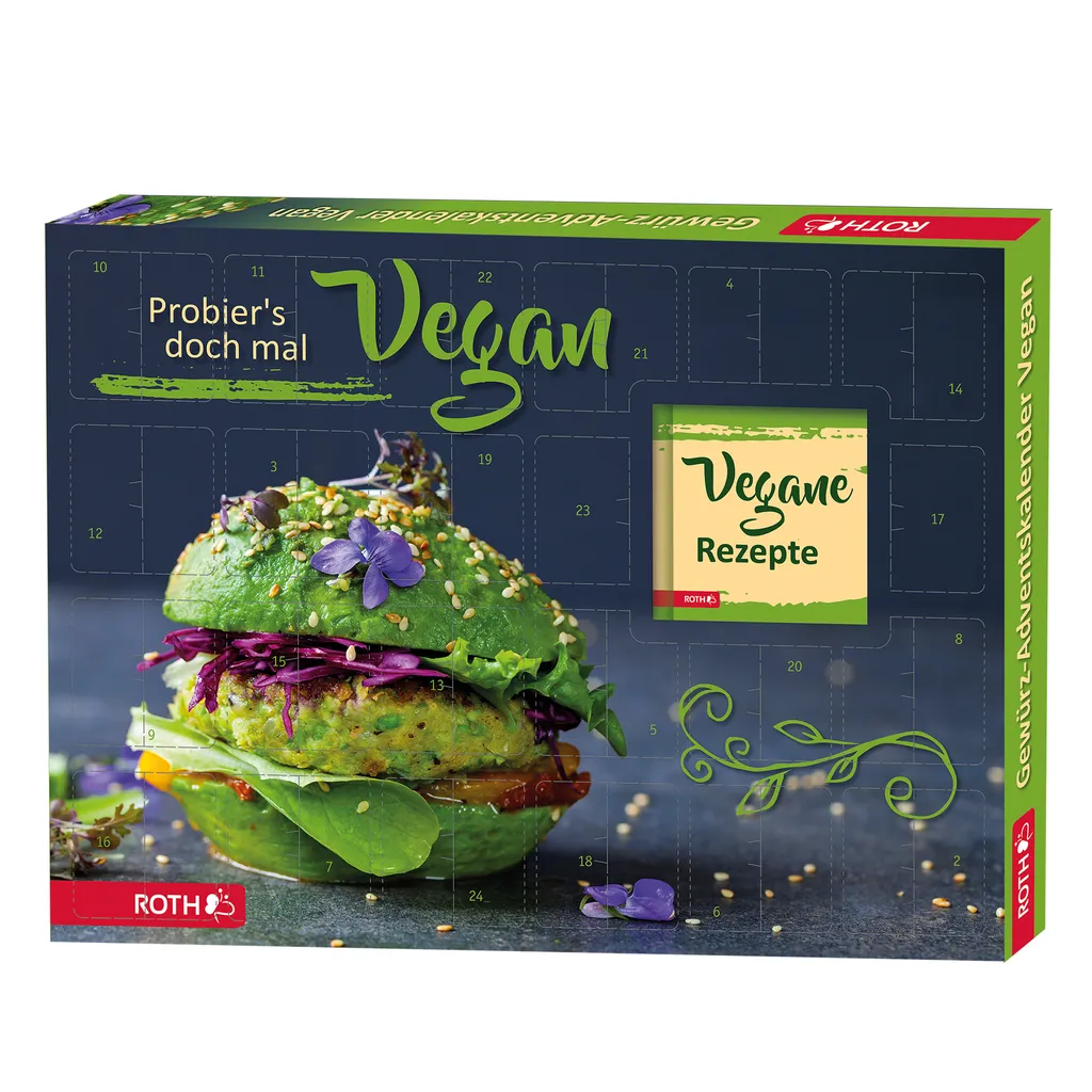 ROTH Gewürz-Adventskalender 'Vegane Rezepte' 2022 Gefüllt Mit 24 Hochwertigen Kräutern Und Kochbuch Mit Veganen Kochideen Für Den Advent – Bild 2
