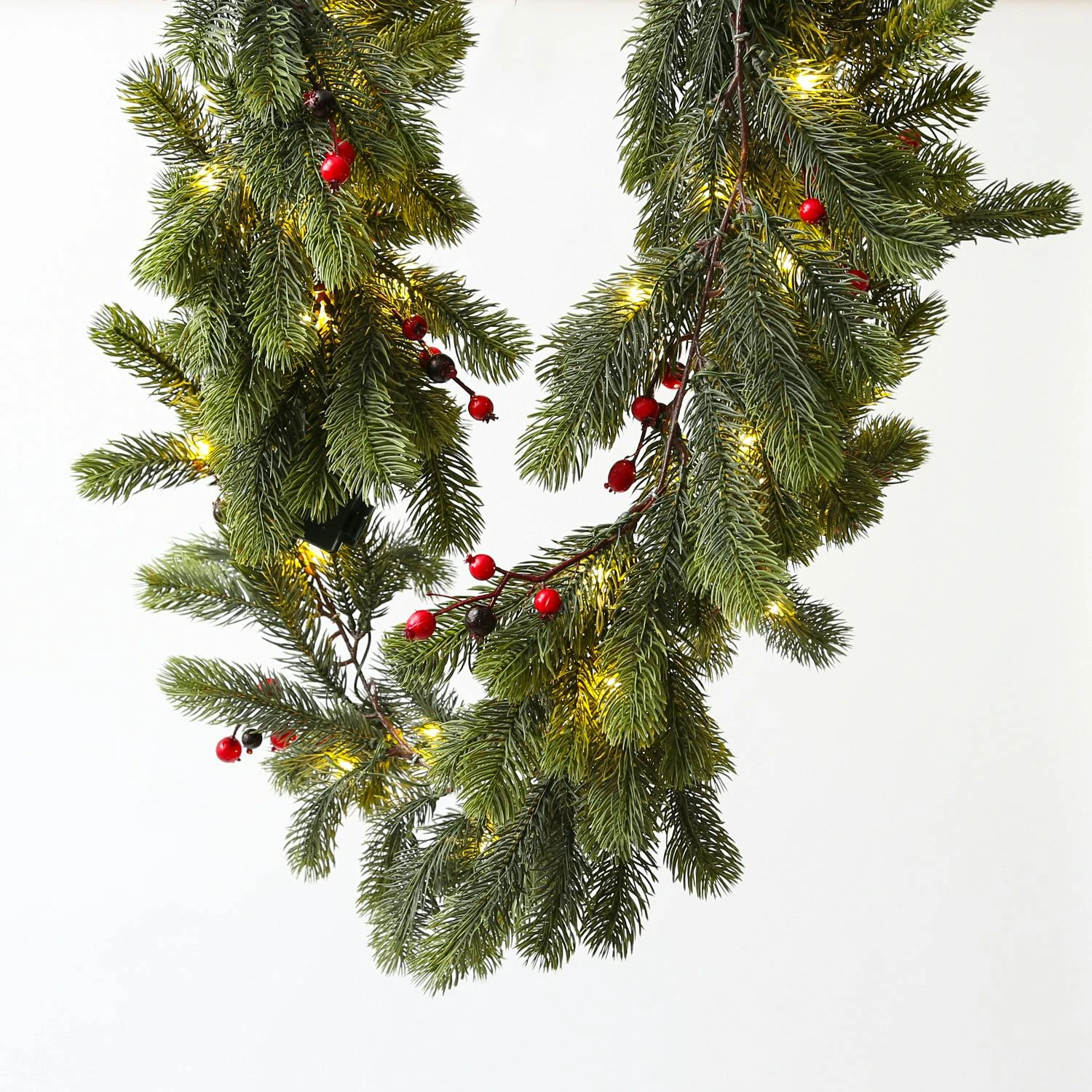 LED Tannengirlande Rote Beeren Beleuchtet Außen Weihnachtsgirlande 1,8m Batterie – Bild 7