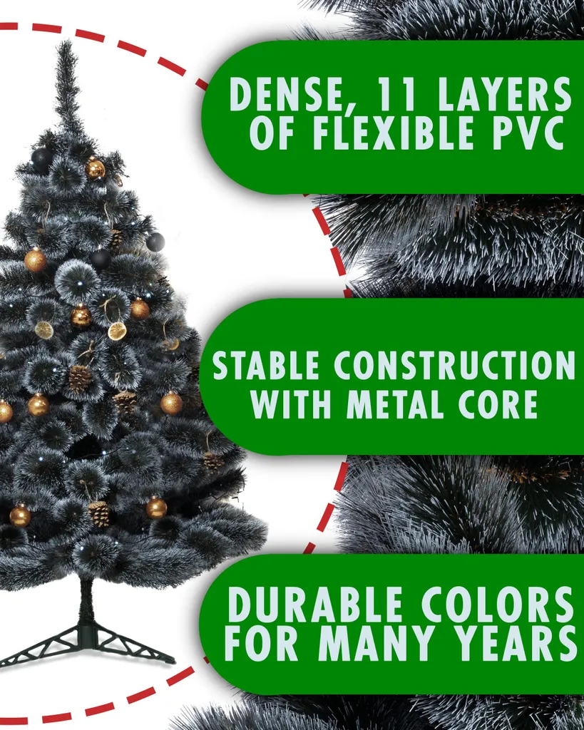 Saska Garden Weihnachtsbaum Künstlich 180cm - Schöne Weihnachtsdeko - PVC Künstlicher Weihnachtsbaum - Tannenbaum Künstlich Mit Schnee-Effekt – Bild 5