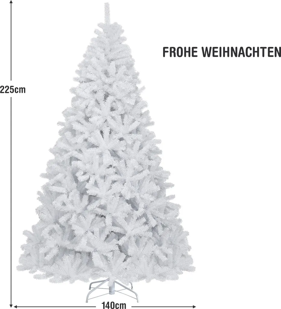 COSTWAY 225cm Künstlicher Weihnachtsbaum Mit 1749 Zweigen, Klappbarer Metallständer, Christbaum Tannenbaum Für Zuhause Büro Geschäft Weiß – Bild 5