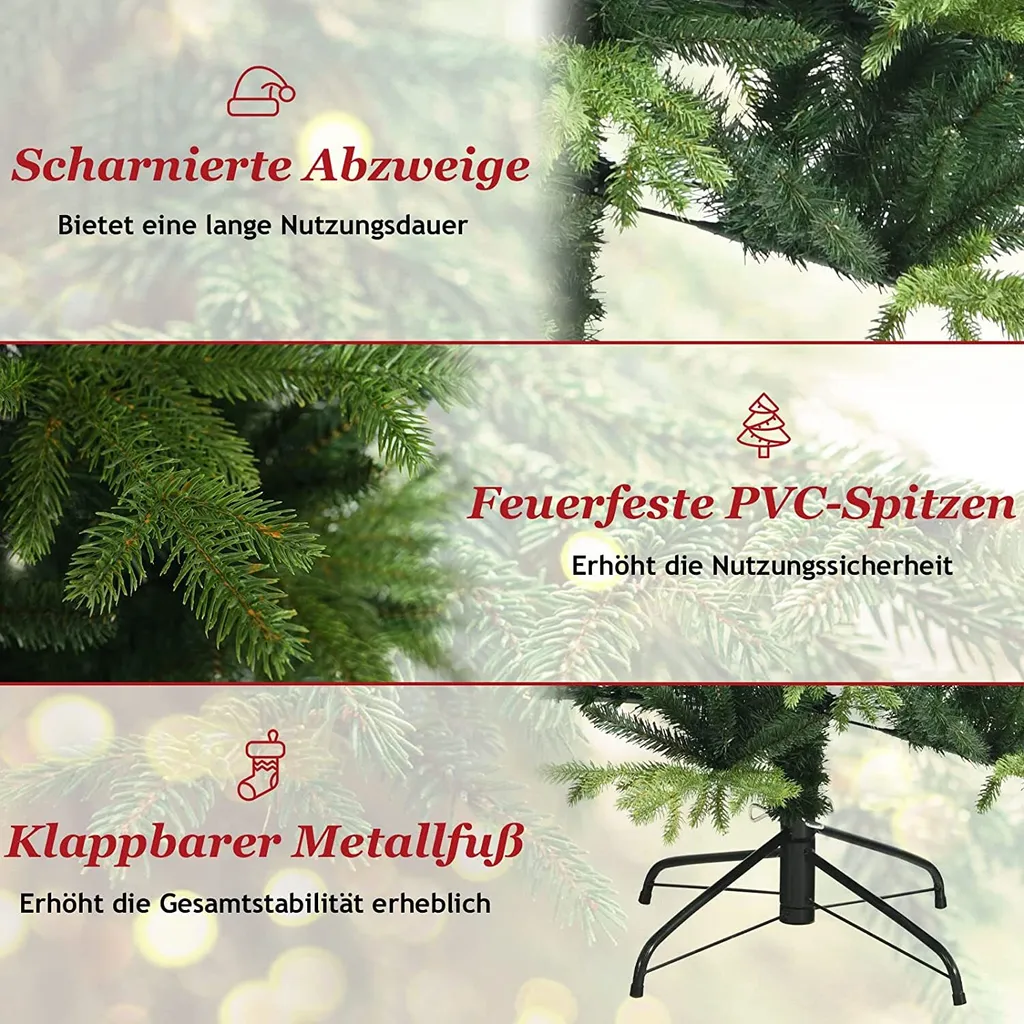 COSTWAY 180cm Künstlicher Weihnachtsbaum, Unbeleuchteter Tannenbaum, Christbaum Mit 1462 PE- & PVC-Zweigen & Metallständer, Kunstbaum Für Innen- Und Außenbereich – Bild 3