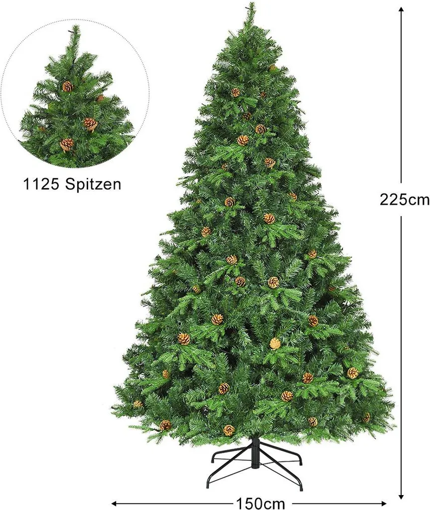 COSTWAY 225cm LED Künstlicher Weihnachtsbaum, Christbaum Mit Klappsystem Und Metallständer, Tannenbaum Geschmückt, Kunstbaum Weihnachten Ideal Für Zuhause, Büro, Geschäfte Und Hotels – Bild 4