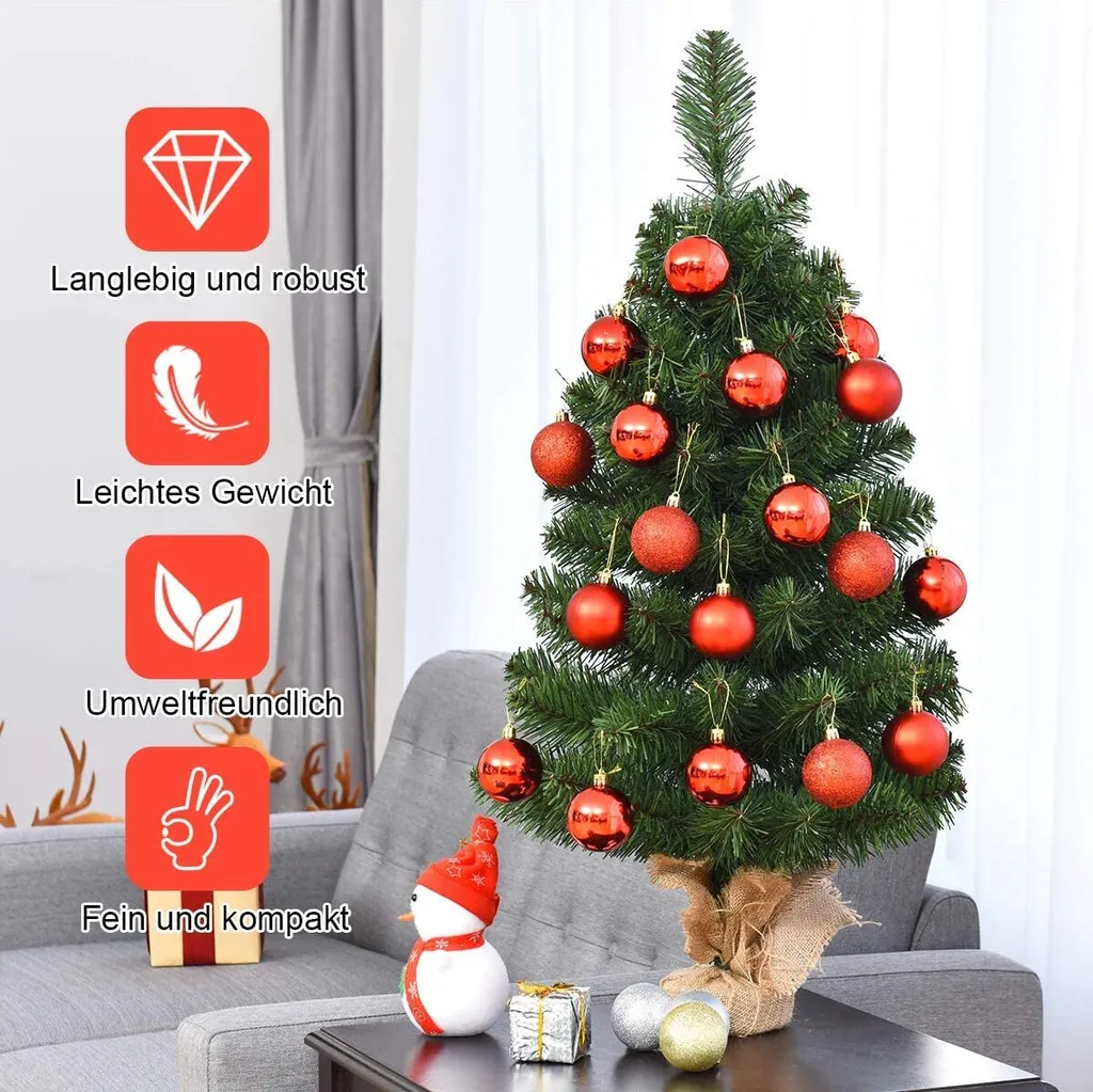 COSTWAY 90cm Künstlicher Weihnachtsbaum, Tannenbaum Mit Zementbasis, Christbaum PVC Nadeln, Kunstbaum Weihnachten Ideal Für Zuhause, Büro, Geschäfte Und Hotels, Grün – Bild 2
