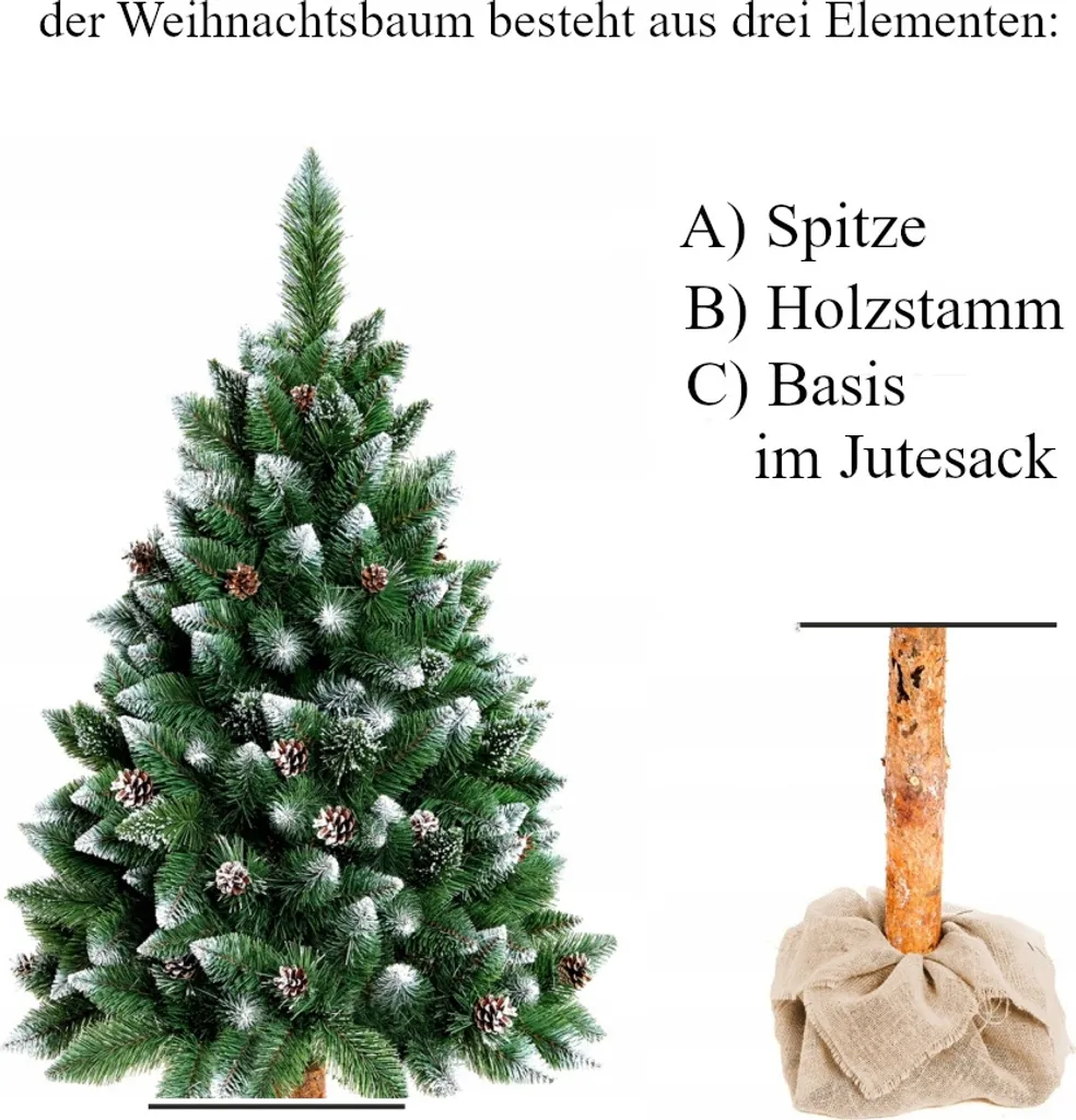 Weihnachtsbaum Diamant Kiefer Auf Naturstamm Mit Zapfen Dichter Christbaum 180cm – Bild 9