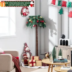 COSTWAY 150 Cm Künstliche Palme Beleuchtet, Kunstbaum Mit 150 LED-Lichtern In Warmweiß, LED Baum Mit 63 Spitzen & Metallständer, Lichterbaum Für Weihnachten & Terrasse, Innen- Und Außendekoration