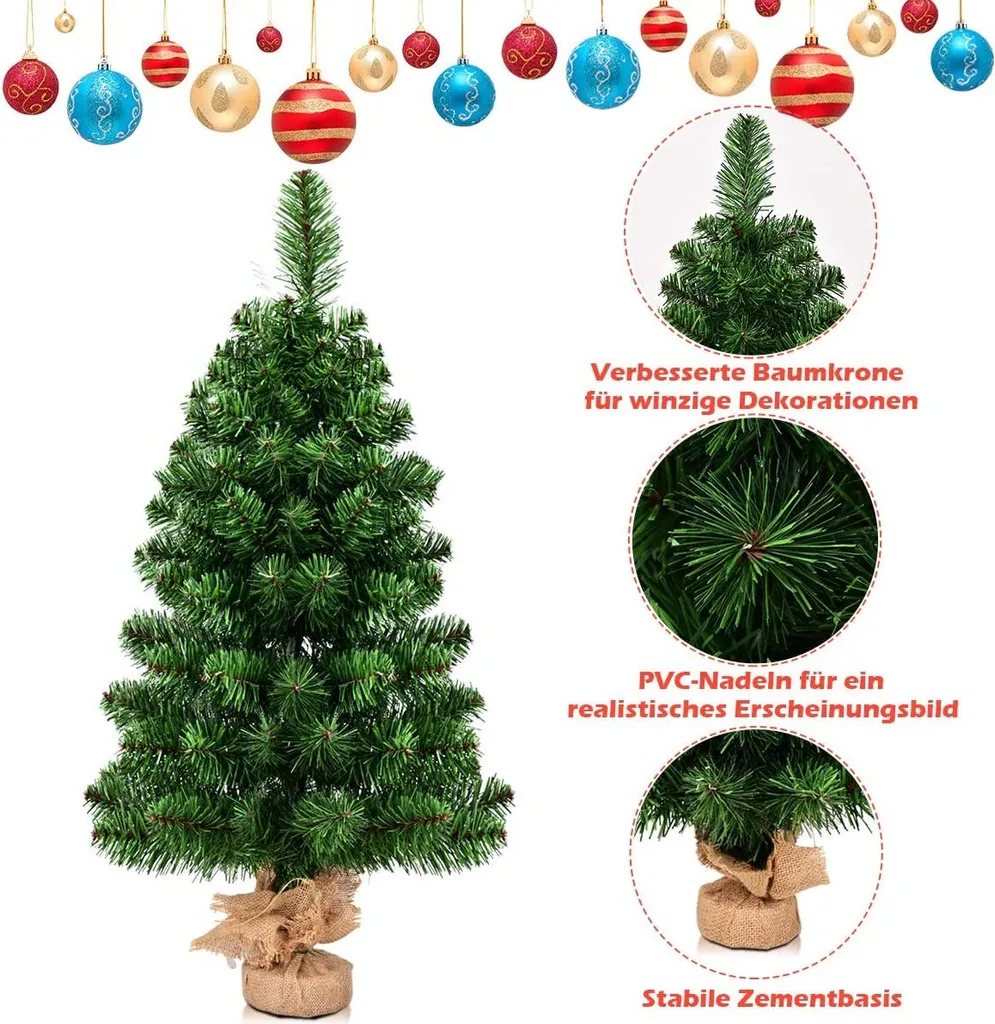 COSTWAY 90cm Künstlicher Weihnachtsbaum, Tannenbaum Mit Zementbasis, Christbaum PVC Nadeln, Kunstbaum Weihnachten Ideal Für Zuhause, Büro, Geschäfte Und Hotels, Grün – Bild 3