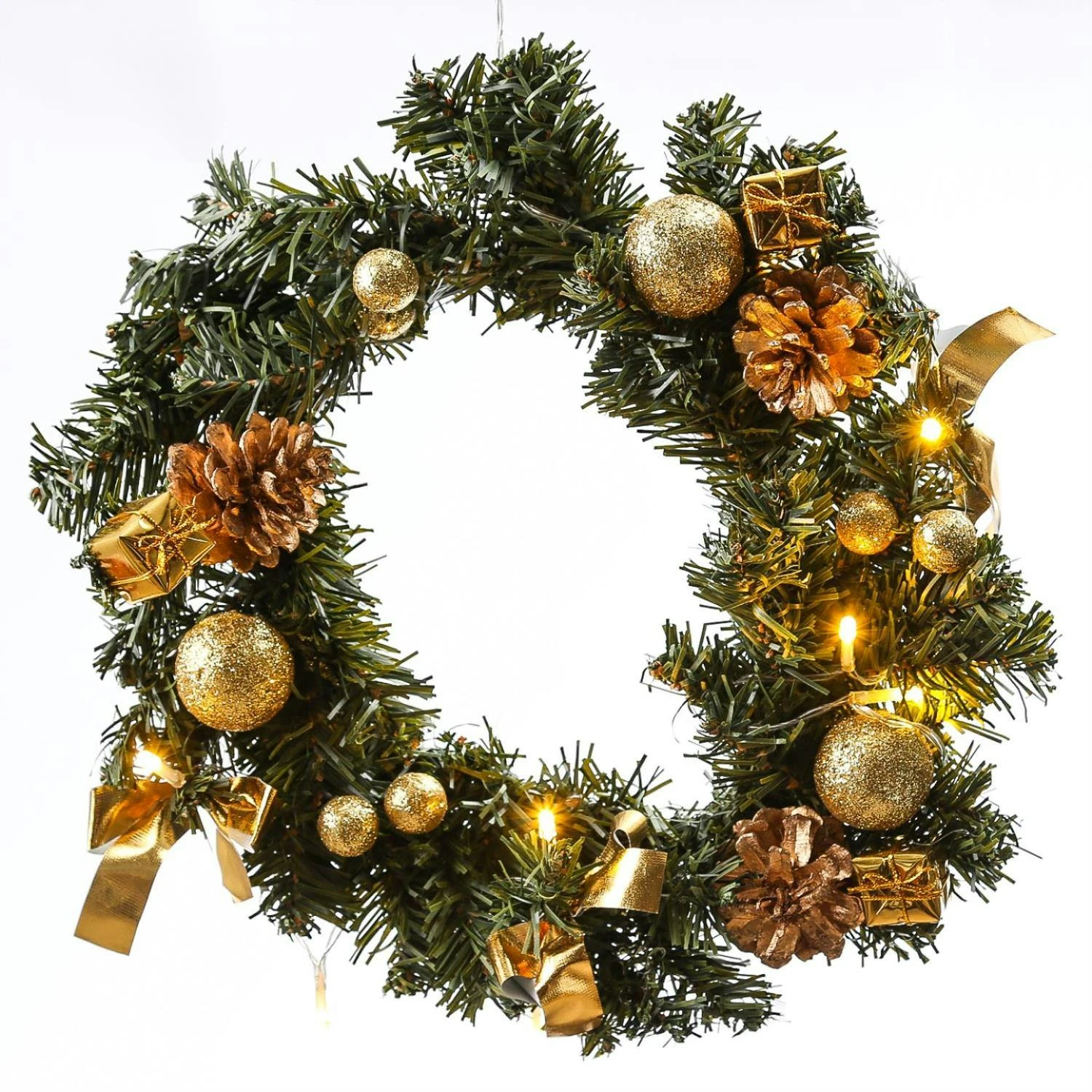 LED Tannenkranz Dekokranz Türkranz Weihnachtskranz D: 30cm 10 LED Für Innen Gold