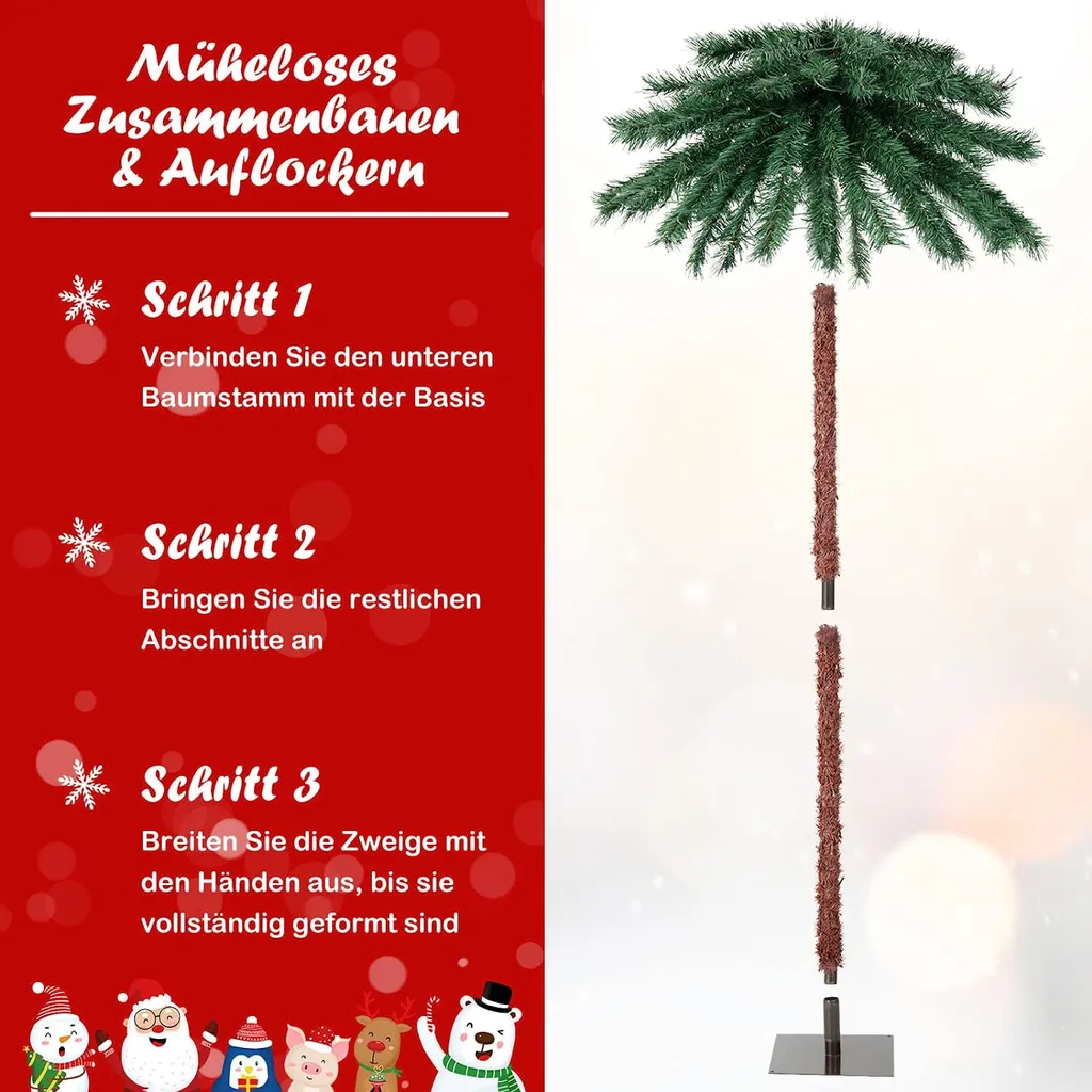 COSTWAY 180 Cm Künstliche Palme Beleuchtet, Kunstbaum Mit 210 Vierfarbigen LED-Leuchten, Weihnachtspalme Mit 64 PVC-Spitzen & Metallständer, Lichterbaum Für Weihnachten Karneval, Zuhause Und Büro – Bild 6
