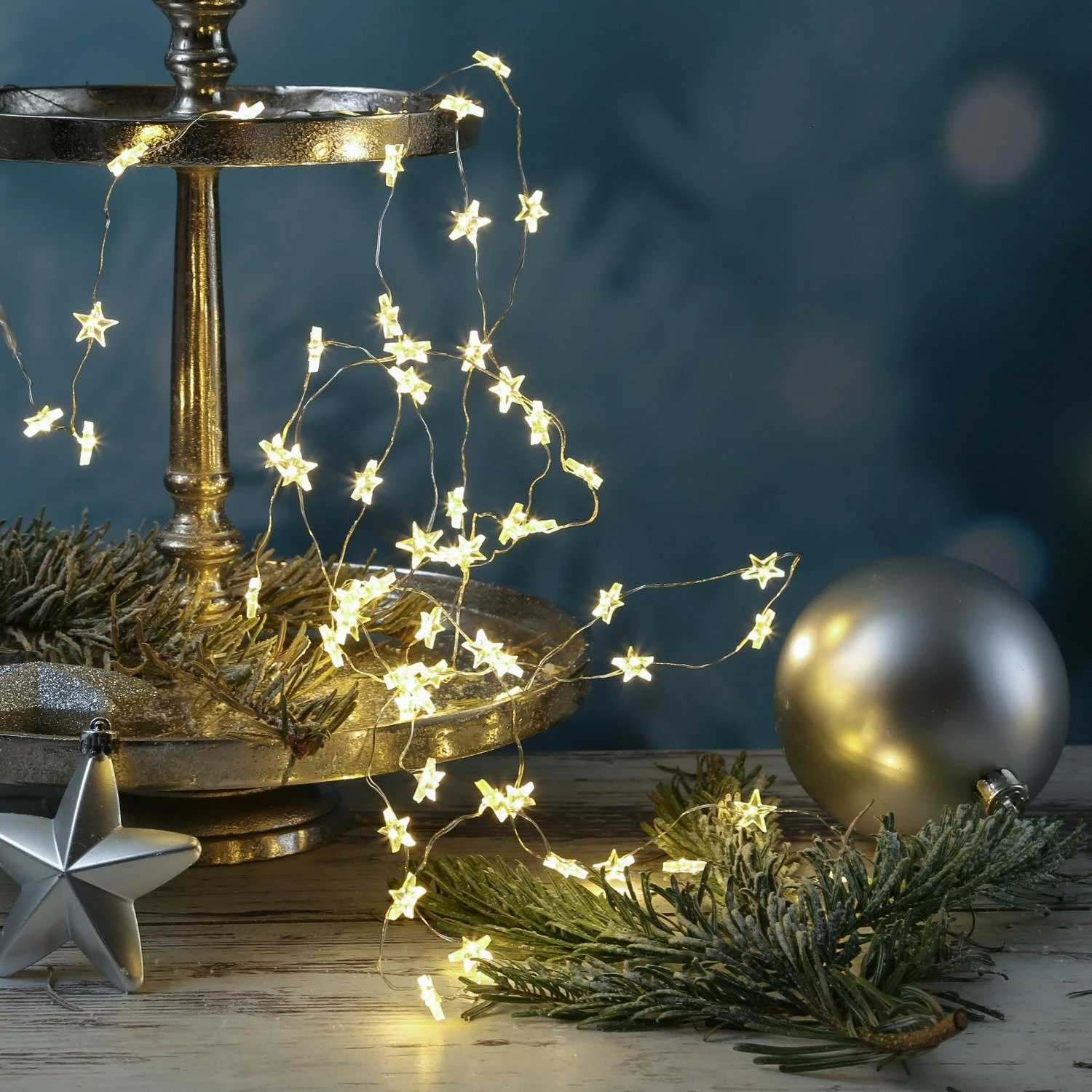 LED Lichterkette Sterne 60 LED 2,95m Dekolichterkette Silberdraht Weihnachten – Bild 7