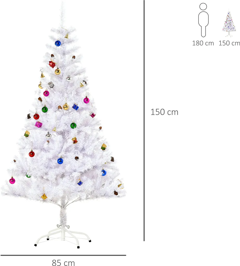 HOMCOM Weihnachtsbaum Künstlicher Christbaum Tannenbaum Baum 150cm Mit Ständer Inkl. Nachbildung (150cm, Weiß/Weihnachtsbaum 1) – Bild 3