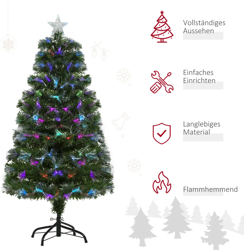 HOMCOM Weihnachtsbaum 1,2 M Christbaum Kunsttanne 130 Zweige Metallfuß PVC Mehrfarbige Lichteffekte Ø66 X 120H Cm – Bild 4