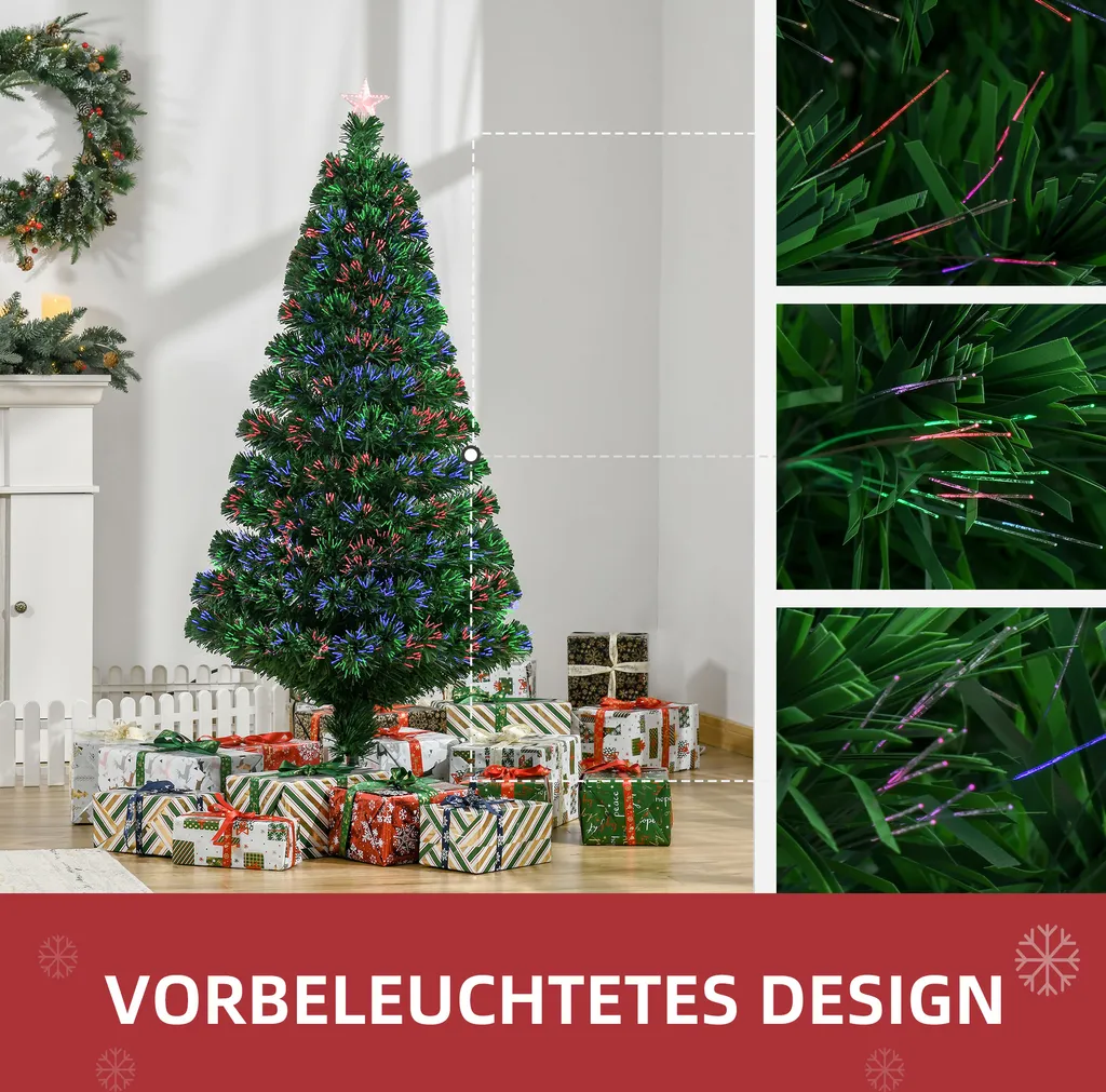 HOMCOM LED Weihnachtsbaum Künstlicher Christbaum Tannenbaum Baum Mit Metallständer, Glasfaser-Farbwechsler, Grün, 120 Cm – Bild 5