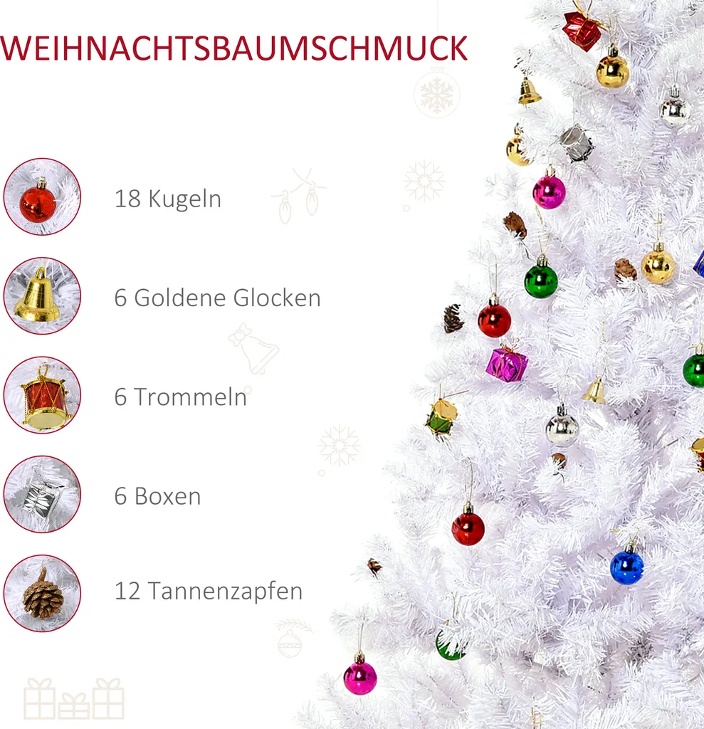 HOMCOM Weihnachtsbaum Künstlicher Christbaum Tannenbaum Baum 150cm Mit Ständer Inkl. Nachbildung (150cm, Weiß/Weihnachtsbaum 1) – Bild 4