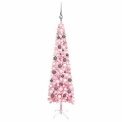 VidaXL Schlanker Weihnachtsbaum Mit LEDs & Kugeln Rosa 120 Cm