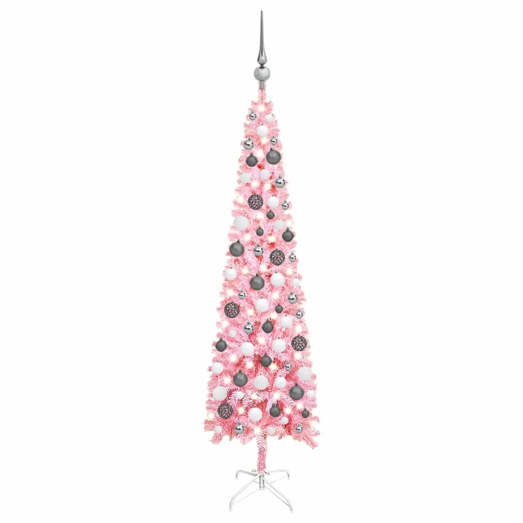 VidaXL Schlanker Weihnachtsbaum Mit LEDs & Kugeln Rosa 120 Cm