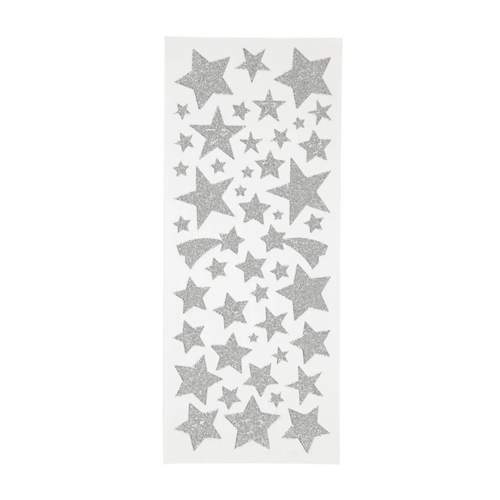 Creativ Company 110 Glitzer Sticker Sterne SILBER - Blatt 10 X 24 Cm - Deko Aufkleber Adventskalender DIY Weihnachten Geschenkaufkleber