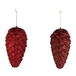 Kunststoffzapfen, 2 Stück, Rot Mit Glitzer, Handgefertigt, *Germany*