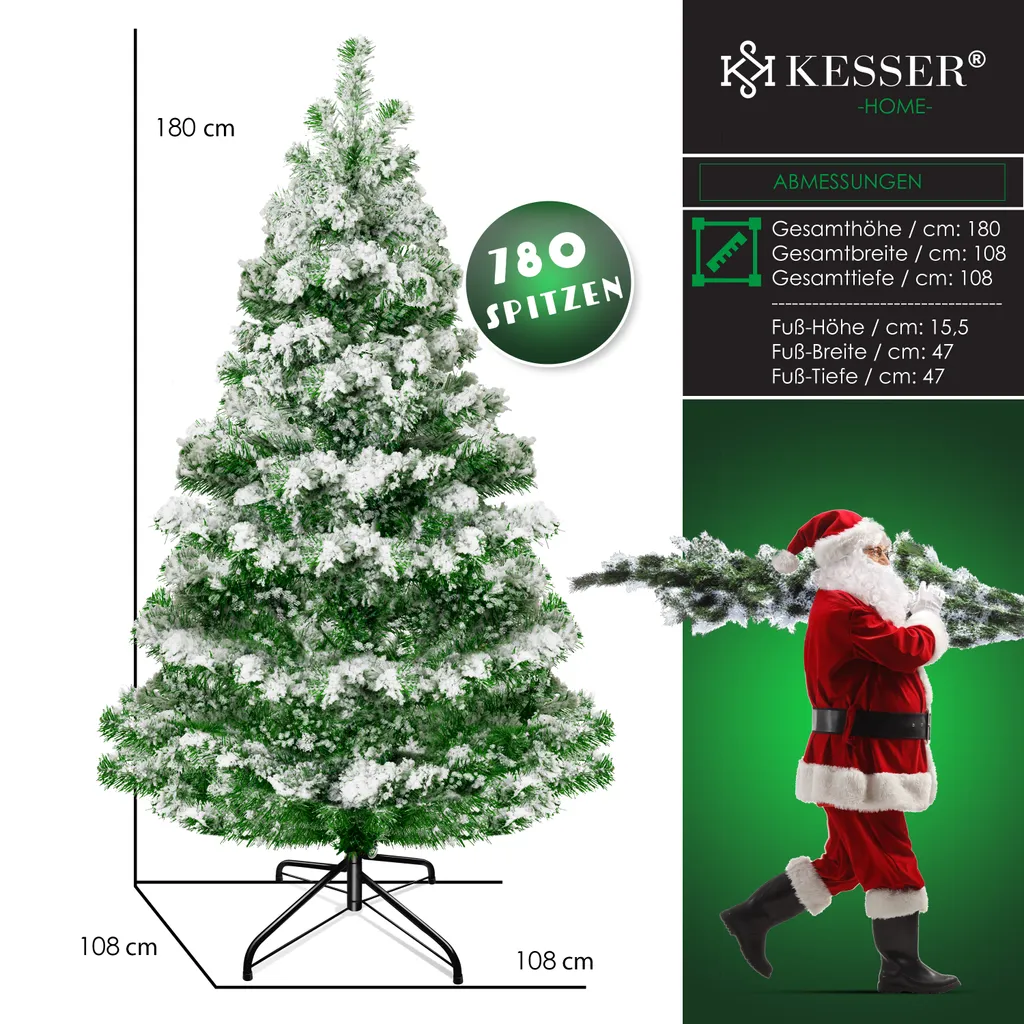 KESSER® Weihnachtsbaum Künstlich Tannenbaum Edeltanne Spritzguss PE, Größe:180cm (Schnee) – Bild 9