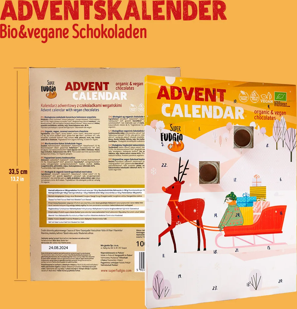 Vegan Adventskalender Mit ORGANIC Schokolade | BIO Weihnachtskalender 2022 | Snack-Kalender Für 2022 – Bild 4