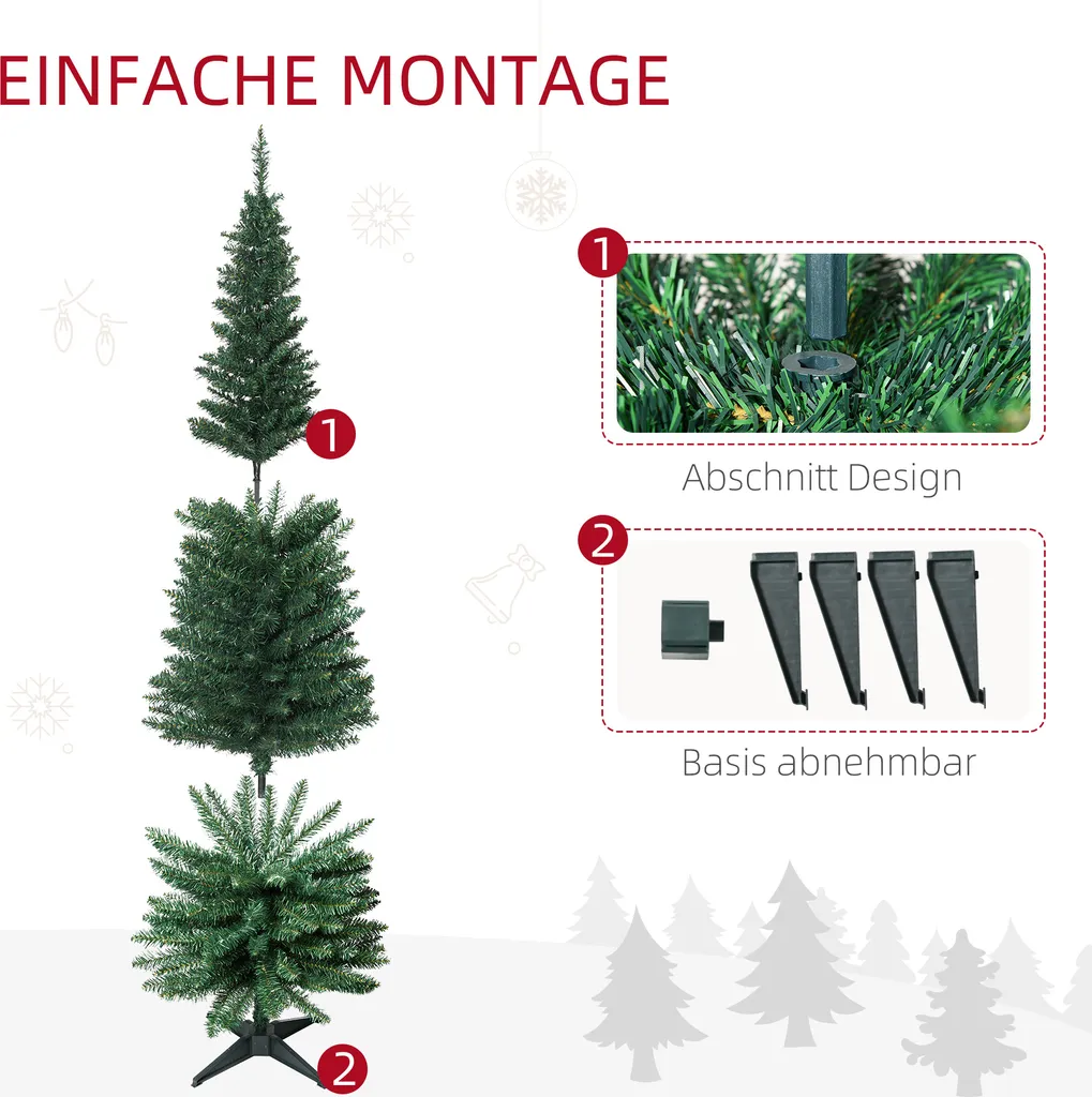 HOMCOM Weihnachtsbaum Tannenbaum Mit Kunststoffständer 390 Spitzen Grün Ø 55 X H180 Cm – Bild 7