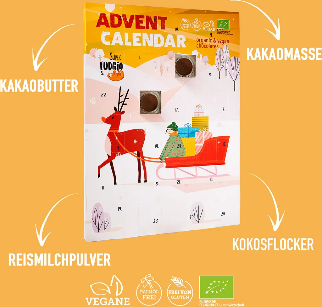 Vegan Adventskalender Mit ORGANIC Schokolade | BIO Weihnachtskalender 2022 | Snack-Kalender Für 2022 – Bild 3
