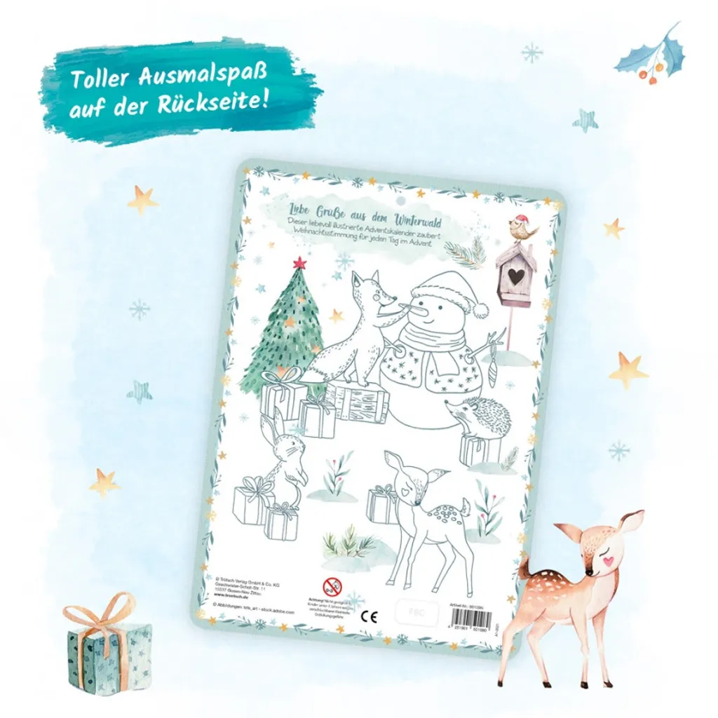 Adventskalender Winterwald Für Kinder Mit Extra Ausmalbild Gr. A4 – Bild 7