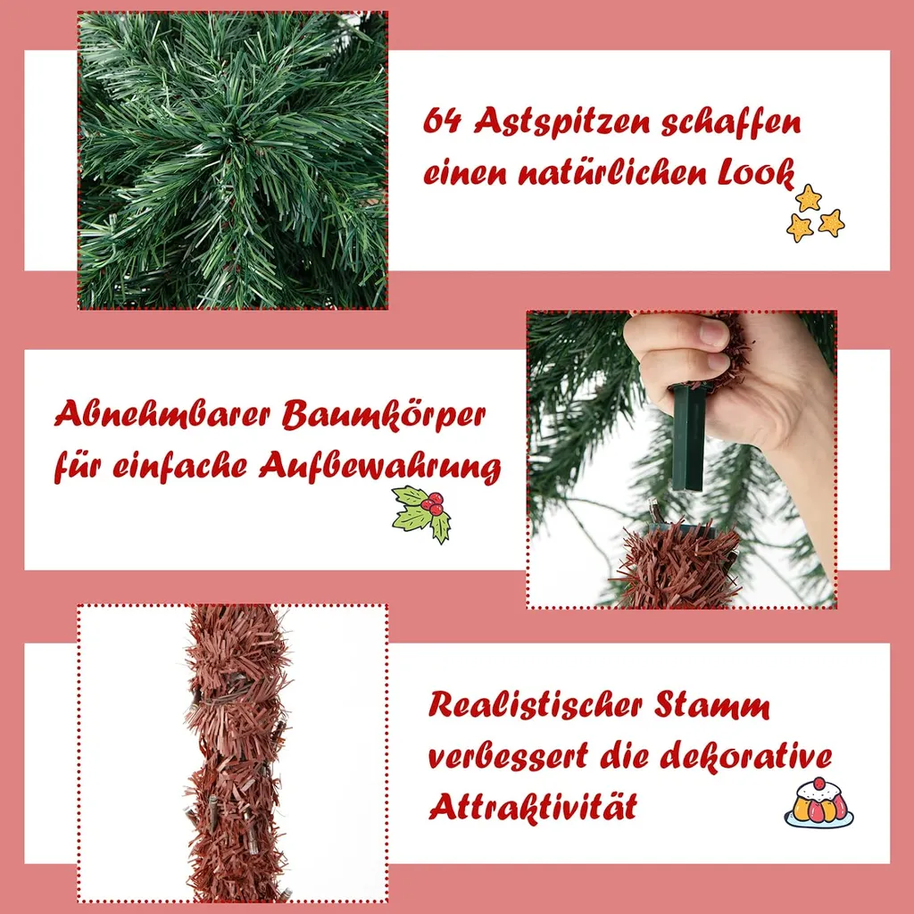 COSTWAY 180 Cm Künstliche Palme Beleuchtet, Kunstbaum Mit 210 Vierfarbigen LED-Leuchten, Weihnachtspalme Mit 64 PVC-Spitzen & Metallständer, Lichterbaum Für Weihnachten Karneval, Zuhause Und Büro – Bild 4