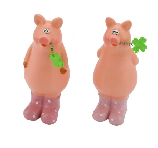 NEU 2er Set, Schweine Mit Gummistiefeln, Rosa, Ton, 7 X 6,2 X 15 Cm, Handgefertigt, *Germany*