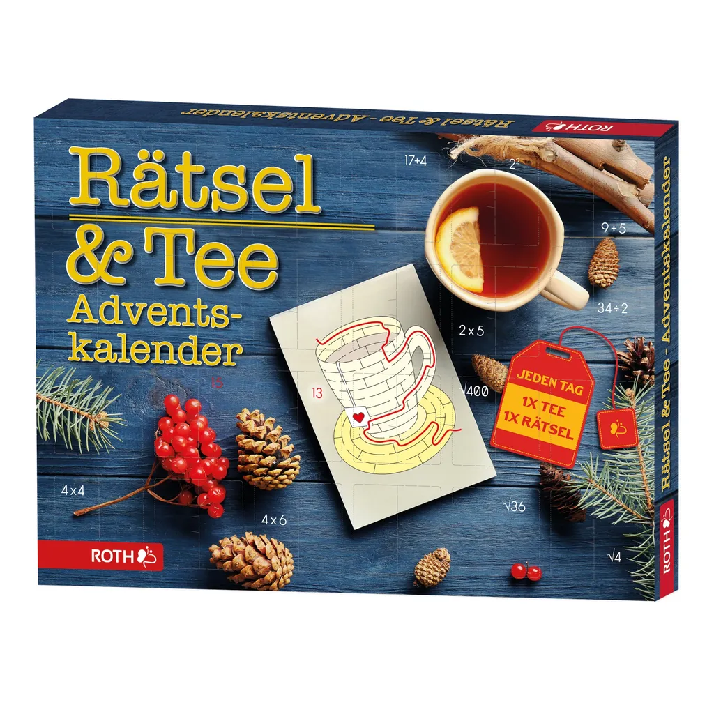 ROTH Rätsel + Tee-Adventskalender 2021 Gefüllt Mit Hochwertigem Tee Und Rätseln, Teebeutel-Kalender Für Die Vorweihnachtszeit